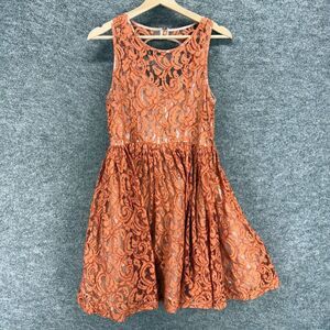 Freeway Dress Women L Large Brown Geometric Crochet Sleeveless Sheath Midi